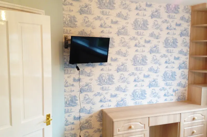 Bedroom — painted and wallpapered